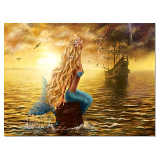 Designart - Sea Mermaid with Ghost Ship